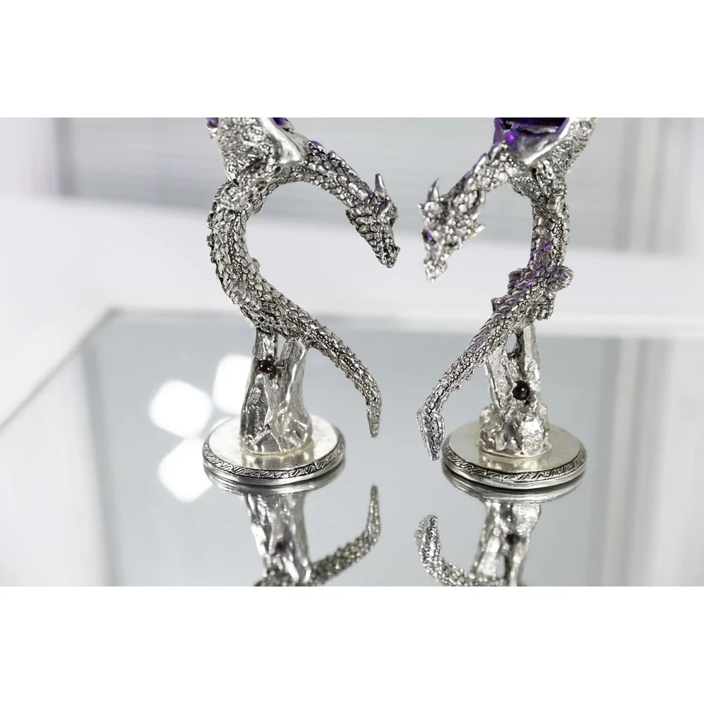 Fellowship Foundry Dragon Heart Wing Purple Glass Pewter Wedding Flutes Pair